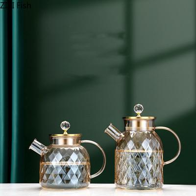 Чайник из прозрачного стекла цвета шампанского, ромбовидный чайник, устойчивый к высоким температурам, скандинавский креативный домашний чайник, чайный набор
