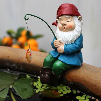 Украшение для улицы, гном, рыбалка, статуя гнома для украшения сада на открытом воздухе, нержавеющая смоляная скульптура для двора, водопады для женщин