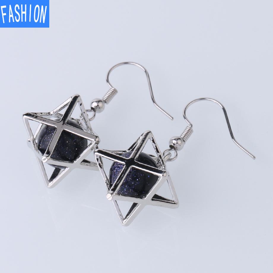 Серьги Melcaba Jewelry полые шестиконечные звезды клетка натуральный кристалл преувеличенные серьги женские серьги