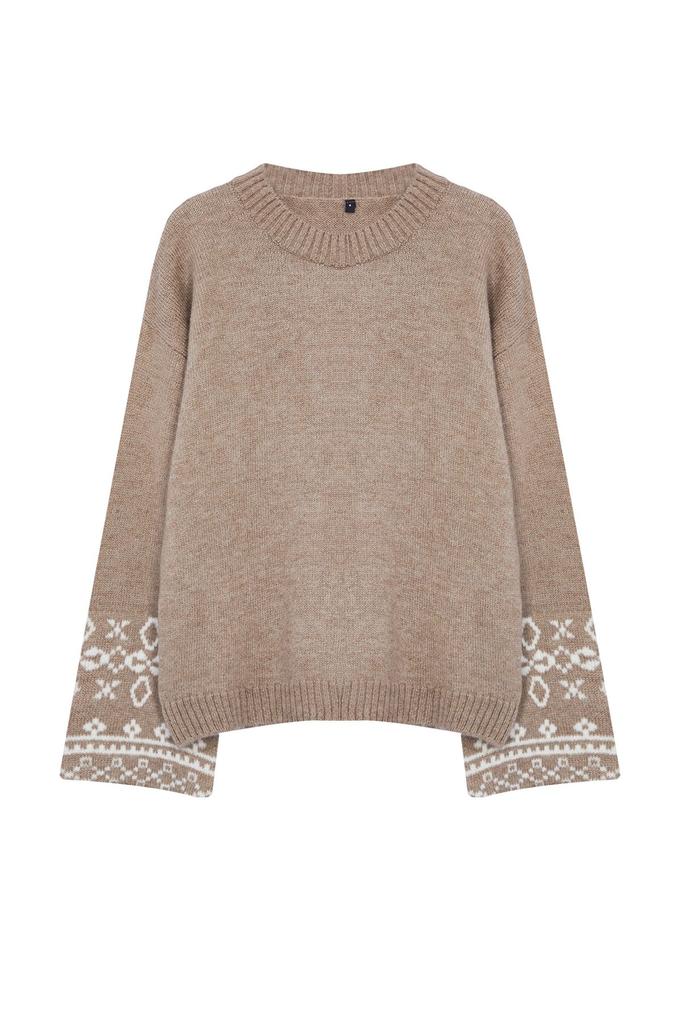 Women's Fashionable Stylish Sweater Mink Soft Textured Sleeve Detailed Crew Neck Knitwear Sweater