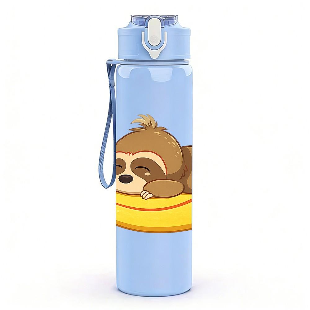 1PC Sloth On Banana Fruit Cartoon Print 750ml Color Plastic Sports Water Bottle Leakproof Flip Straw Lid Suitable for Sports Office Home Use