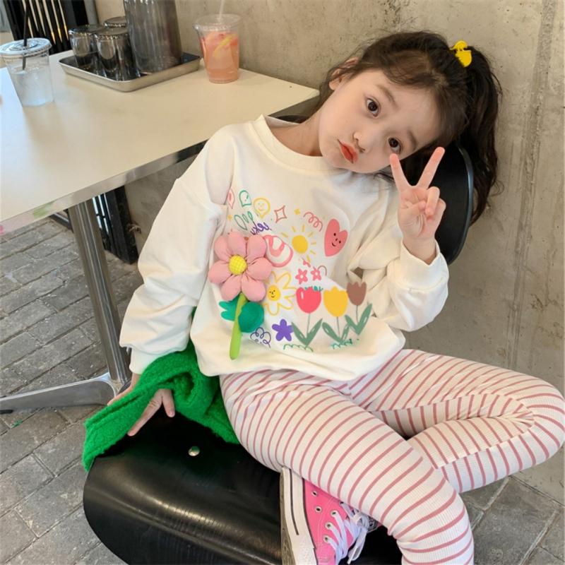 Детские топы, милый пуловер средней длины с трехмерным цветочным принтом