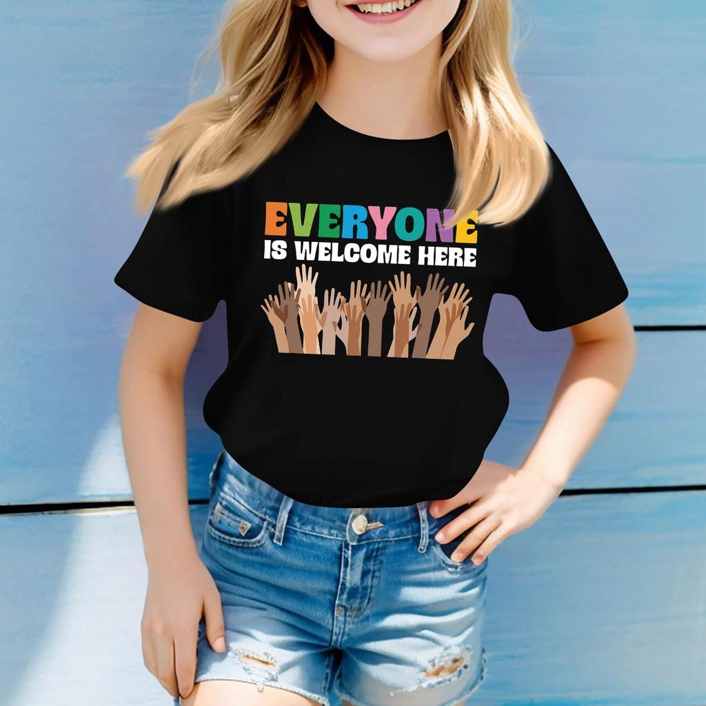 Детский набивной короткий рукав круглый вырез повседневный удобный свободный легкий топ