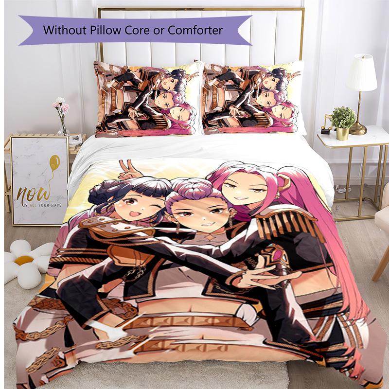 Kpop Demon Hunters Pattern Printed 3PCS Bedding Set, Soft Skin-Friendly Washable Duvet Cover & Pillowcases Set
