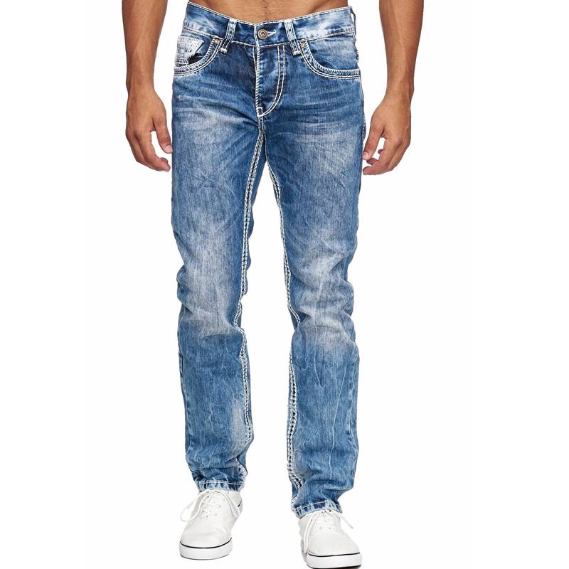 Джинсы открытого кроя Мужские джинсы Базовая уличная одежда Толстые швы Классический крой Повседневные длинные брюки больших размеров