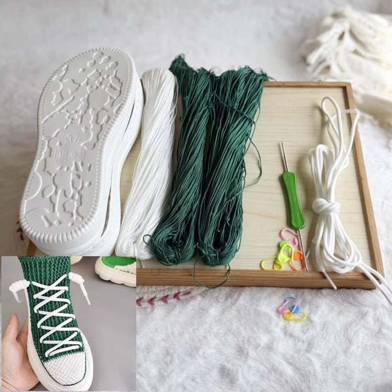 Сплетенные вручную летние крючковые подошвы с противоударными резиновыми подошвами + полые линии, связанные вручную тапочки, короткие ботинки, обувь своими руками, вязаный крючком материал