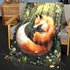 Multiple sizes Sleeping fox in forest Print Blanket Flannel Material Soft Warm for All Seasons Home Outdoor Camping Picnics