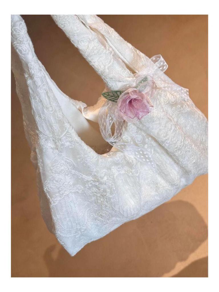 2025 Korean Style Floral Lace Canvas Tote - Women's Large Capacity Shoulder Bag for Commuting