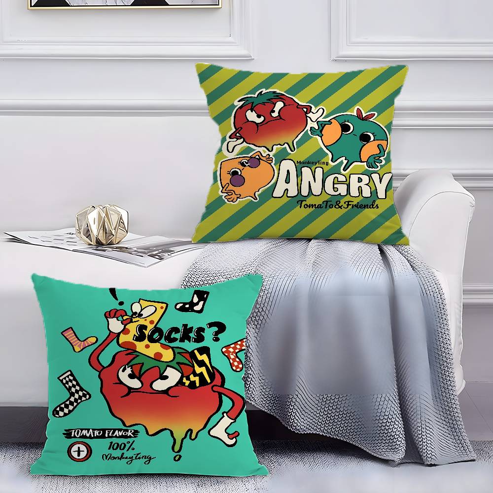 Happy Funny Game Pink Tomato Fun Pillow Case Anti-dustmite Pillowcase Invisible zipper silky short plush Sofa cushion cover