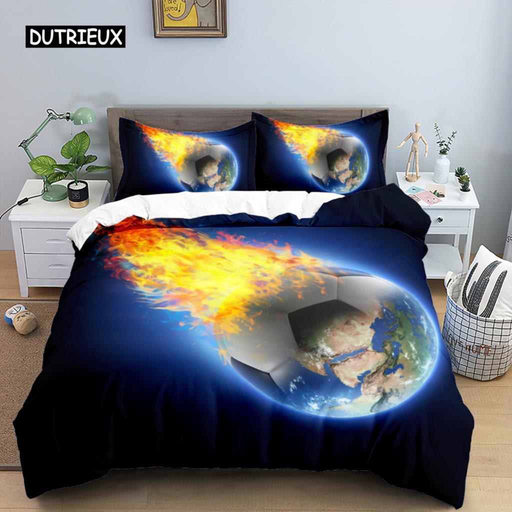 3D футбольное одеяло для мальчиков и подростков, комплект пододеяльников, футбольный мяч, комплект постельного белья из полиэстера, 2/3 предмета, мягкое двойное одеяло, покрывало