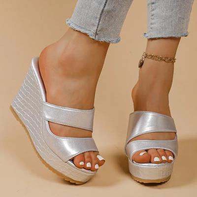 Мода 2025 Лето Новинка Горячая Распродажа Женские Шлепанцы Уличные Супер Высокие Танкетки Большой Размер Удобная Обувь С Открытым Носком Высококачественные Сандалии