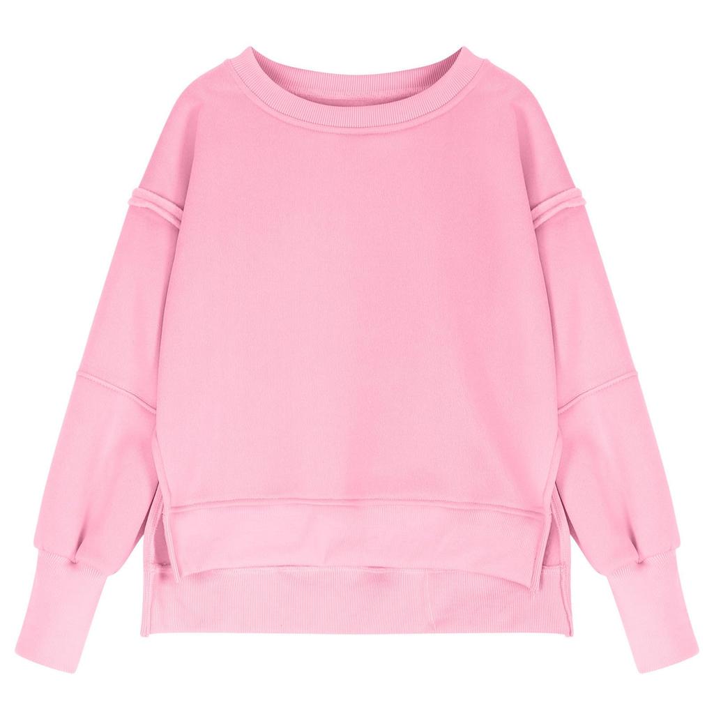 Children's Oversized Pullover Sweatshirt Girls' Round Neck Split-Front Solid Color Hoodie
