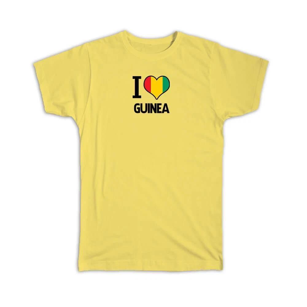 Gift T-Shirt : I Love Guinea Flag Heart Country Crest Guinean Expat