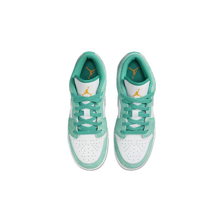 Детские кроссовки Air Jordan 1 Low SE GS New Emerald Белые светло-стальные-серые такси DO8244-301