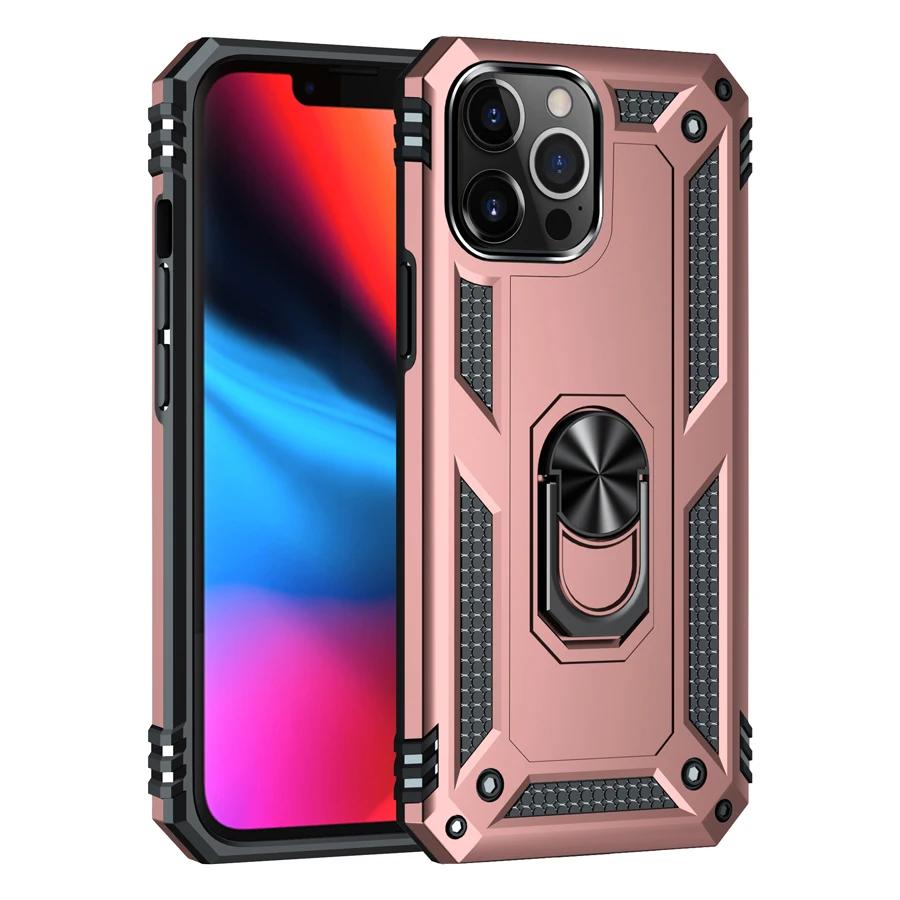 Shockproof Armor Bumper Case For iPhone 15 14 Plus 13 12 11 Pro XR XS Max X 7 8 6 SE Finger Holder Magnetic Metal Ring Cover
