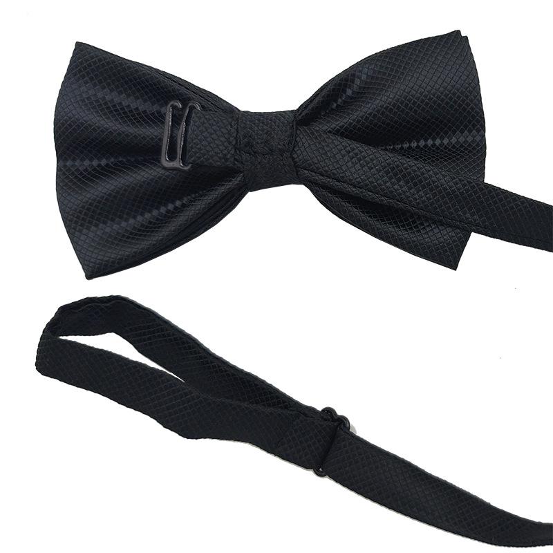 Men's Solid Black Double Layer Bow Tie - British Cube Grid, 27 Colors Available for Formal Events and Weddings.