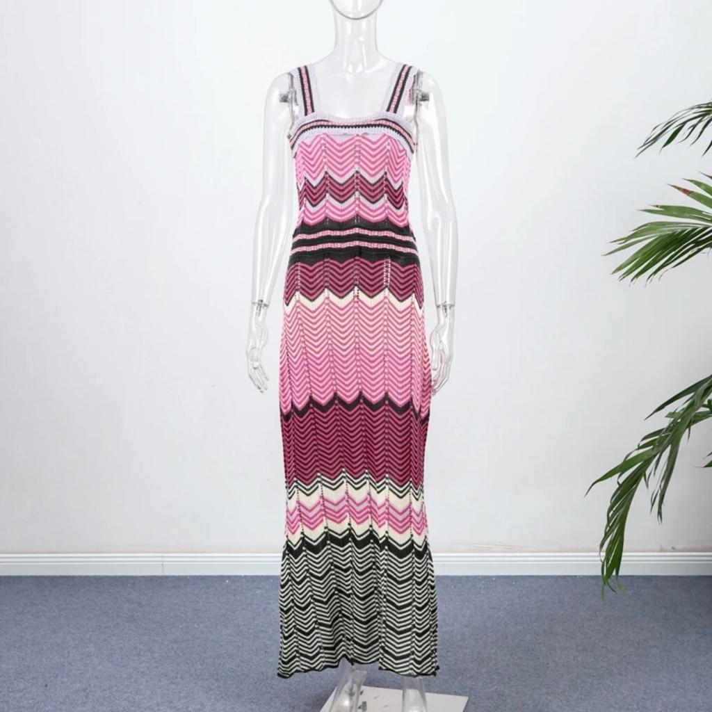 LYRIA Элегантное вязаное платье Женское приталенное без рукавов с квадратным вырезом на бретелях Длинные платья Новые женские праздничные модные платья