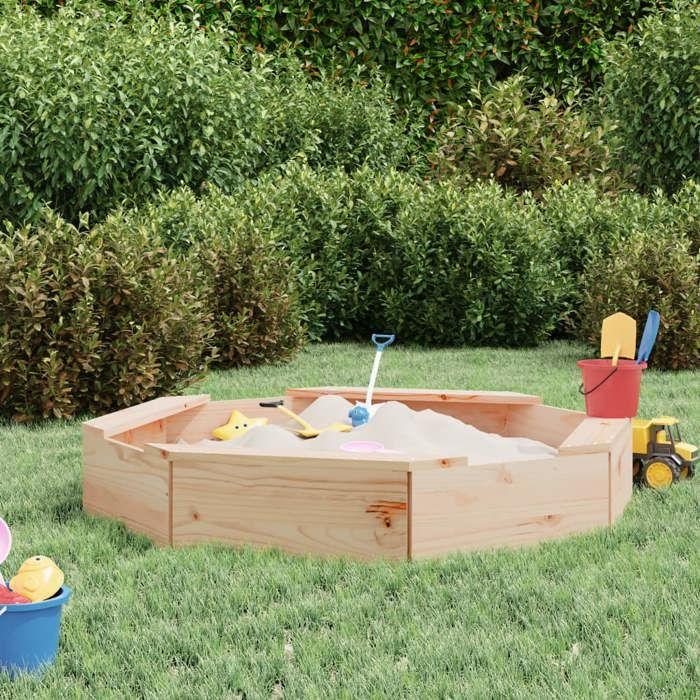 VidaXL Sandpit with Seats, Sand Game for Children, Playground for Toddlers Outdoor Garden, Octagon Wood 825009
