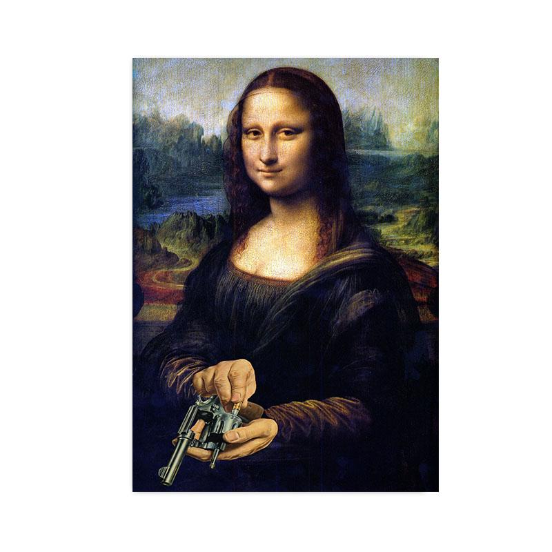 Винтажная Мона Лиза с котом, холст, картина, забавные постеры и принты, настенные художественные фотографии для гостиной, украшения дома, Cuadros