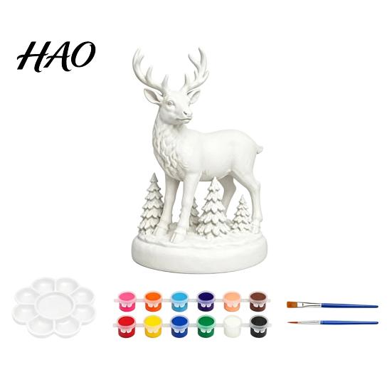 Girls Boys Holiday Craft Gifts DIY Coloring Christmas Figurine Kit, Paints & Brushes Included, Santa Snowman Reindeer Table Decorations Nutcracker