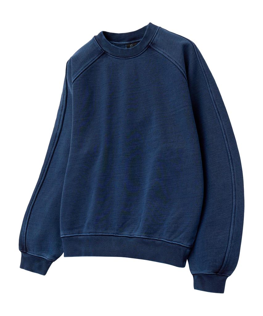MOZMOZ Heavy Weight Pigment Raglan Back Slit Oversized Sweatshirt Blue