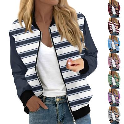 Женская модная повседневная полосатая куртка с принтом в стиле пэчворк на молнии с карманами