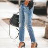 2025 New Casual Elegant Fashionable High-waisted Jeans Women's Water-washed Distressed Denim Trousers Spring Summer