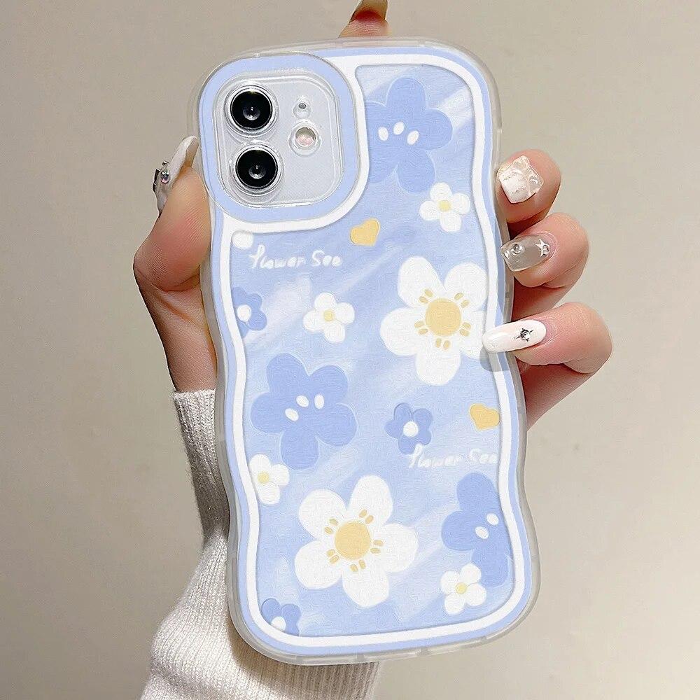 Чехол для телефона с цветком для iPhone 13, чехол для iPhone 15 14 Pro 12 11 Pro Max XR XS X 7 8 Plus SE 2020, противоударный силиконовый мягкий волнистый чехол