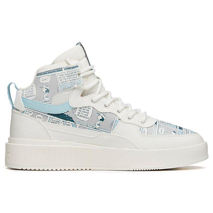 Anta Snoopy X Lifestyle Series Trendy Universal High-Top Skate Shoes Men Sneakers White Blue 912138011-7