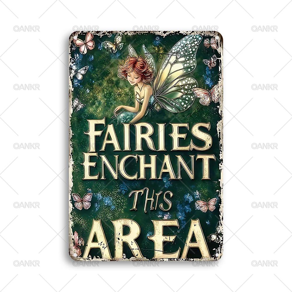 Vintage Garden Art Poster Metal Tin Sign Ideal Gift x Inch Fairies Metal Signs for Backyard Bedroom Home Wall Decor Plaque