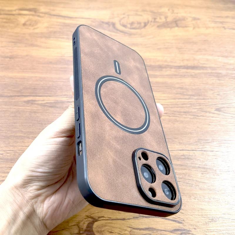 Vintage PU Leather Case For Magsafe Wireless Charging For iPhone 16 15 14 13 12 11 Pro Max Plus Full Protective Magnetic Covers