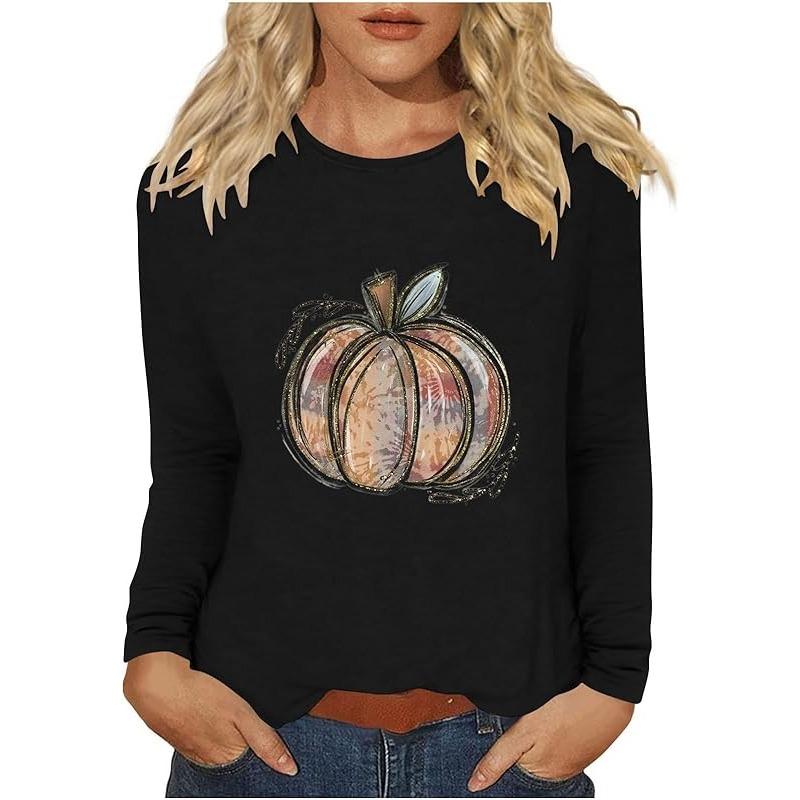 С Днем благодарения, стильный топ с длинными рукавами и рисунком тыквы 2024 года, женская осенняя рубашка с круглым вырезом, подарок