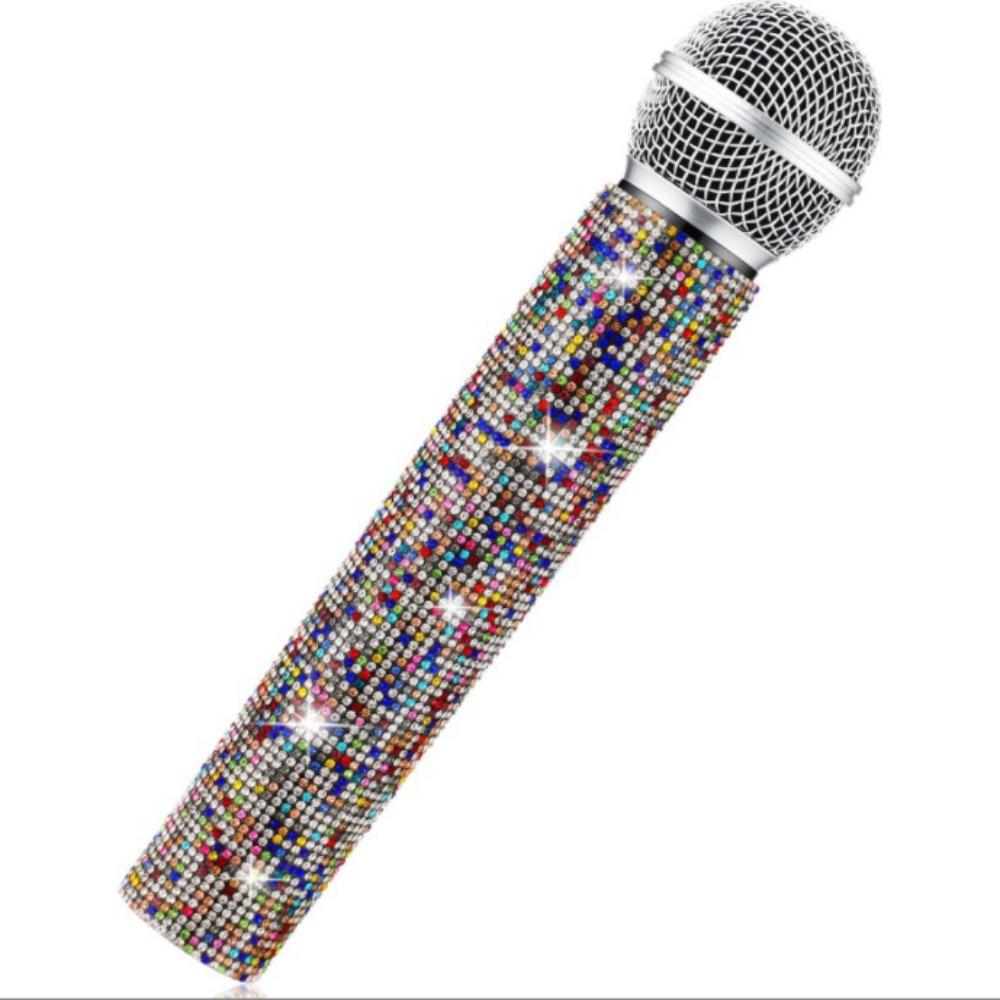 Wireless Microphone Rhinestones Microphone Cover Gold Silver Mic Handle Sleeve Stage Party