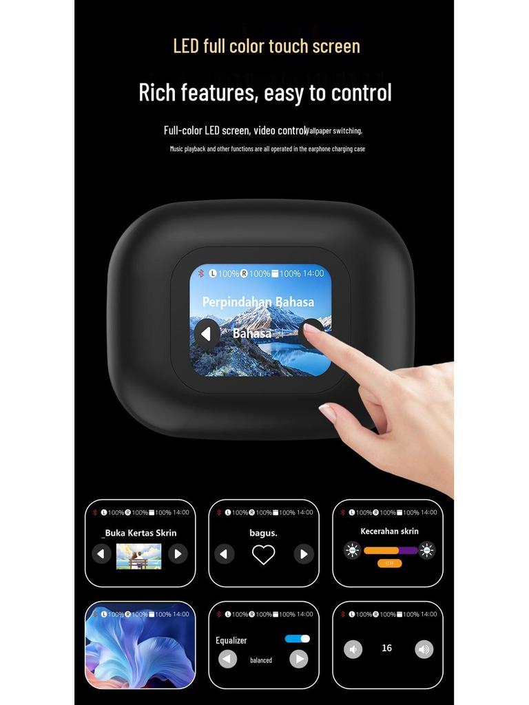 Умные наушники-переводчики Bluetooth со светодиодным экраном - Беспроводные, с шумоподавлением, накладные, спортивного дизайна, со сверхдолгим временем работы от аккумулятора