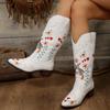 Autumn Winter New Fashion Leather Embroidery Western Cowboy Casual Boots Women Square Heel Ethnic Style Mid-calf Boots