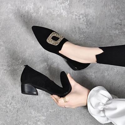 Модные туфли с бриллиантами для женщин, туфли-лодочки на блочном каблуке с острым носком, женские туфли в корейском стиле, повседневная обувь, лето 2025, отпуск, популярные