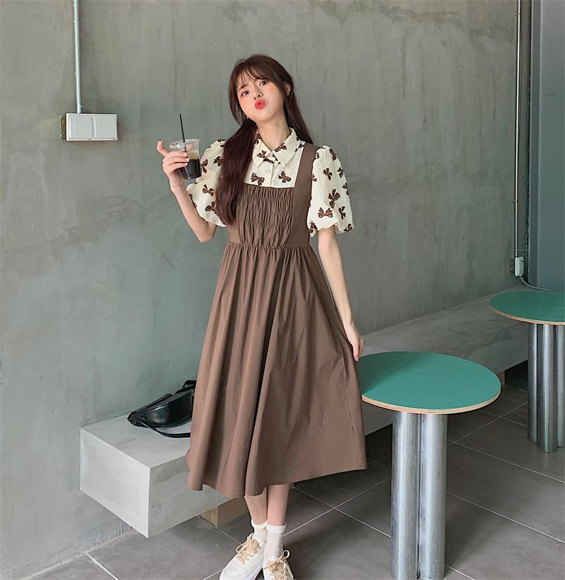 Cute Midi Length Dresses Spring Vintage Print Long Dress Women Clothing Korean Style Clothes