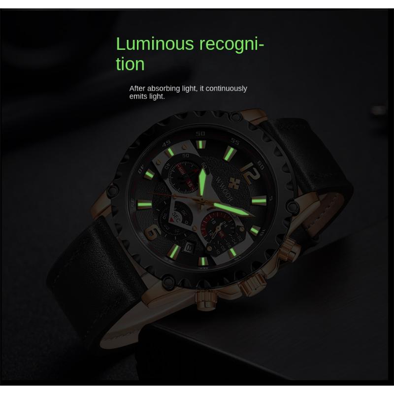 WWOOR Мужские часы с кожаным ремешком, повседневные деловые мужские часы, водонепроницаемые модные кварцевые мужские часы