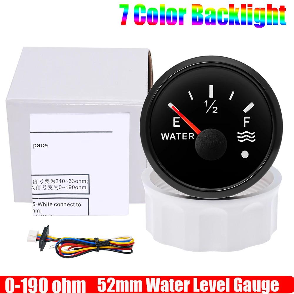 Custom Water Float Sensor+Water Level Gauge Pointer 7 Colors 2“52mm Water Tank Meter Indicator with Warning Car Boat Yacht 9-32V
