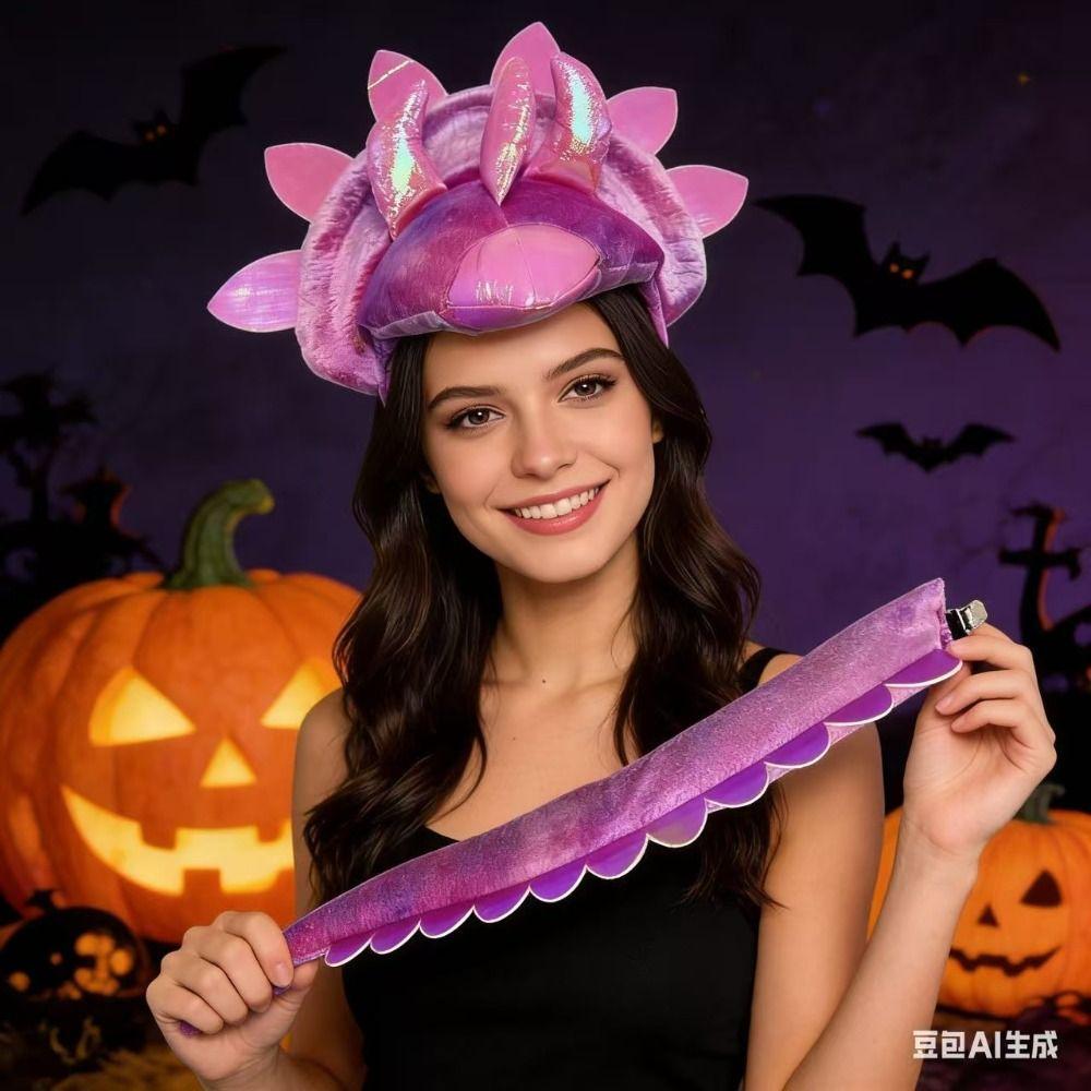 Glitter Spikes Dino Headband Tail Set Plush Dinosaur Dress Up Accessory Halloween