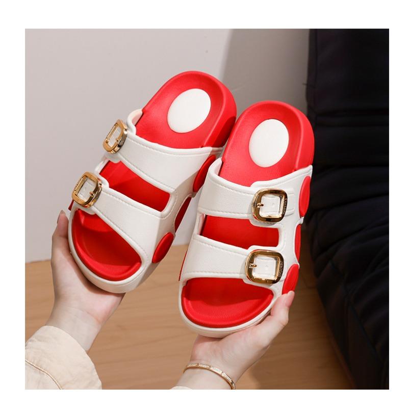 New Two-tone Double Buckle Strap Women Slides Non-slip Thick EVA Platform Casual Indoor Outdoor Slippers