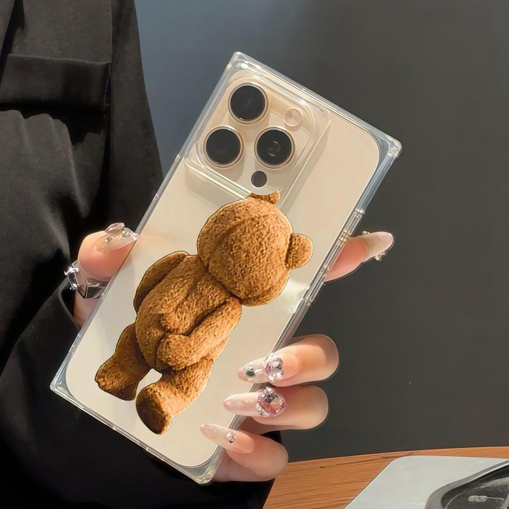 Transparent Square Back Tube Case Casing Protection For iPhone 13 16 ProMax 12 15 Plus 14 Pro Max 11 Anti-Oxygen,Funny Bear Pattern