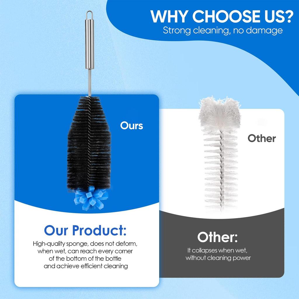Бутылочные щетки для чистки 31 см Щетка для стеклянной бутылки для воды с узким горлышком Инструмент для чистки из нержавеющей стали Многоразовое мытье Кухня
