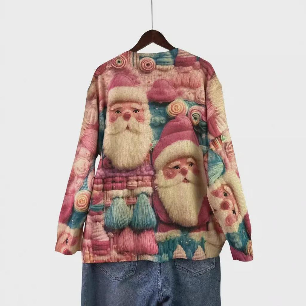 Женский свитер большого размера с 3D-принтом Санта-Клауса и уродливым рождественским принтом