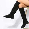 Women's Wrinkle Knee High Boots Autumn New Plus Size Flock Chunky Heel Thigh High Boots for Women Outdoor Casual Ladies Shoes