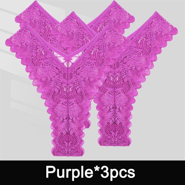 FINTOO 3PCS/Set Sexy V Waist Floral Lace Women Panties Perspective Underwear Thongs Brazilian Briefs Lingerie Comfort Female Underpants
