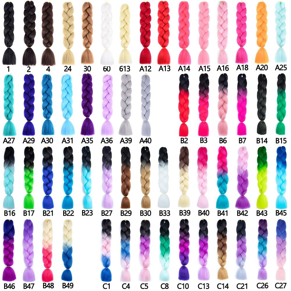 Jumbo Braid 24 дюйма Синтетические плетения волос Ombre Jumbo Наращивание волос для женщин DIY Косы для волос Розовый Фиолетовый Желтый Серый