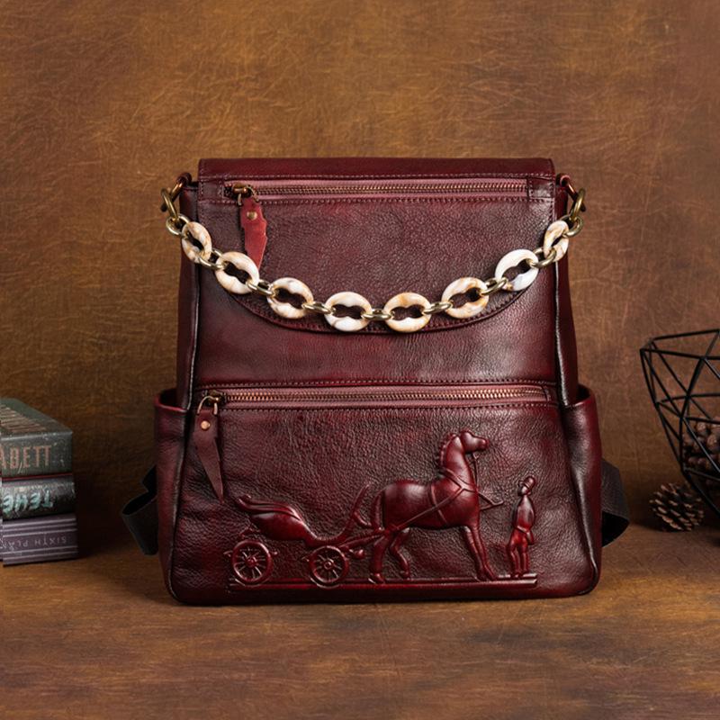 Johnature Рюкзак из натуральной кожи с тиснением в стиле ретро, ​​женская сумка из натуральной яловой кожи, большие вместительные рюкзаки для отдыха и путешествий