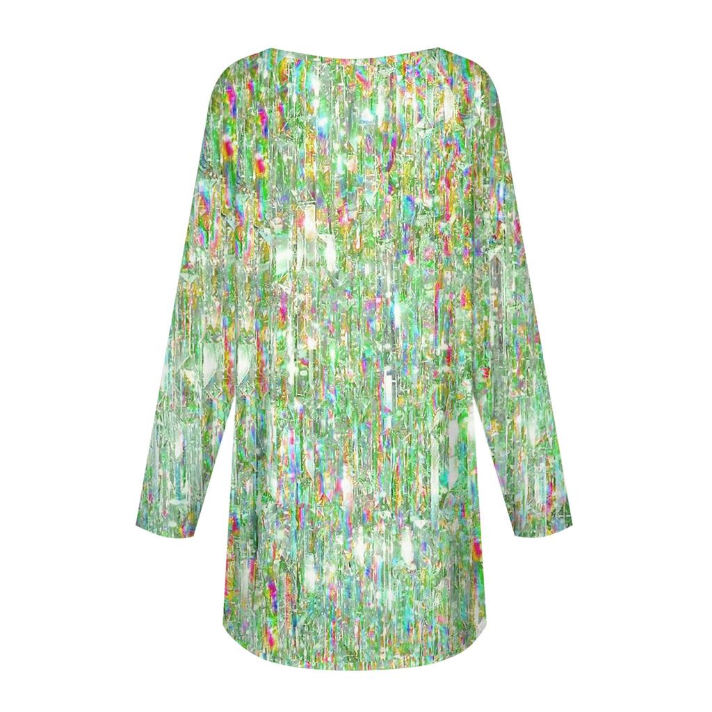 Женская повседневная футболка с длинным рукавом с круглым вырезом и принтом пайеток
