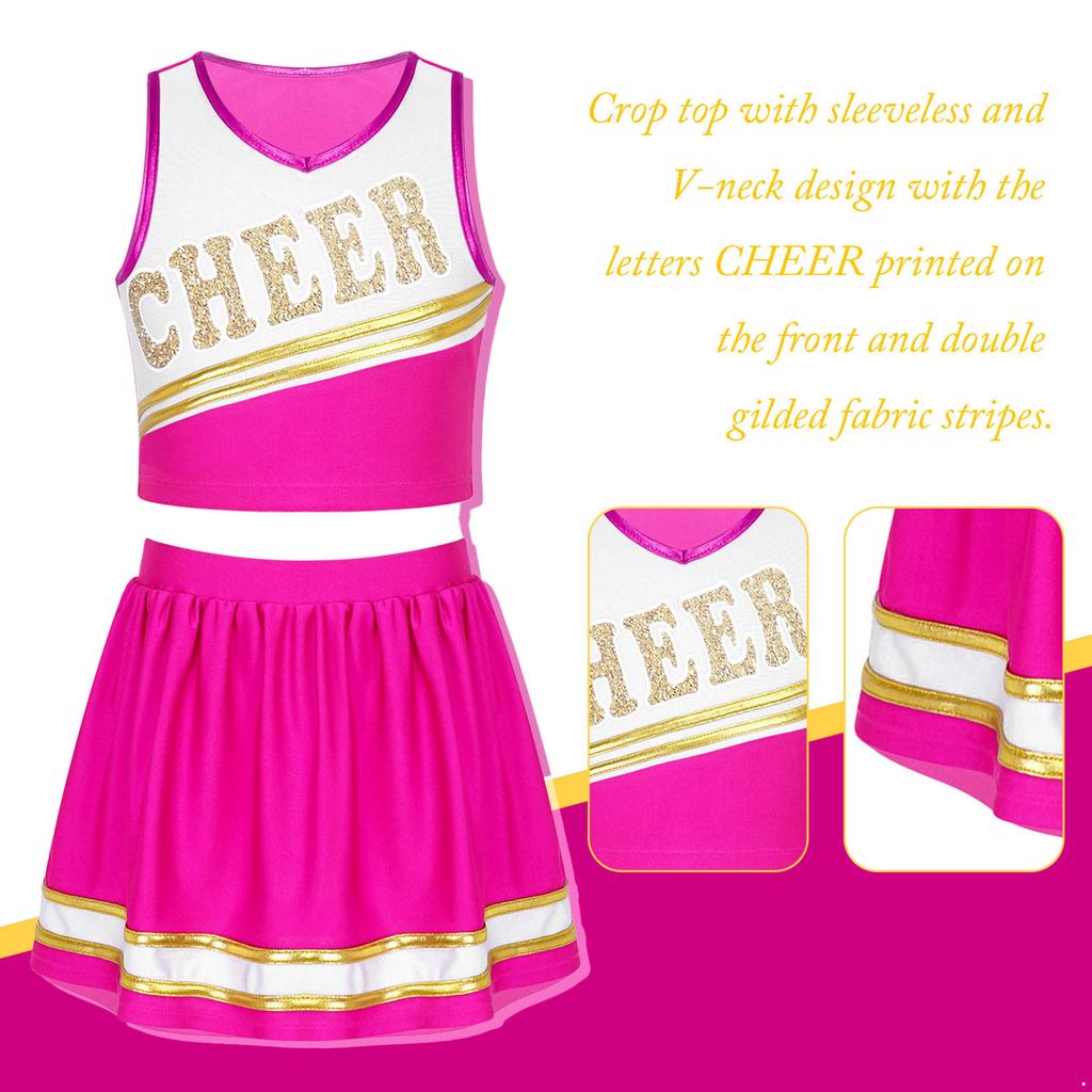 Сценический костюм для старшей школы, униформа Черлидинга на Хэллоуин, нарядное платье для косплея, детский комплект из 2 предметов, танцевальный комплект для школьницы